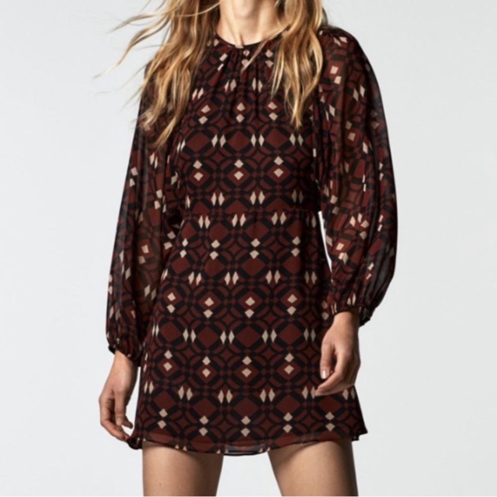 Zara The Sadie geometric long sleeve mini dress